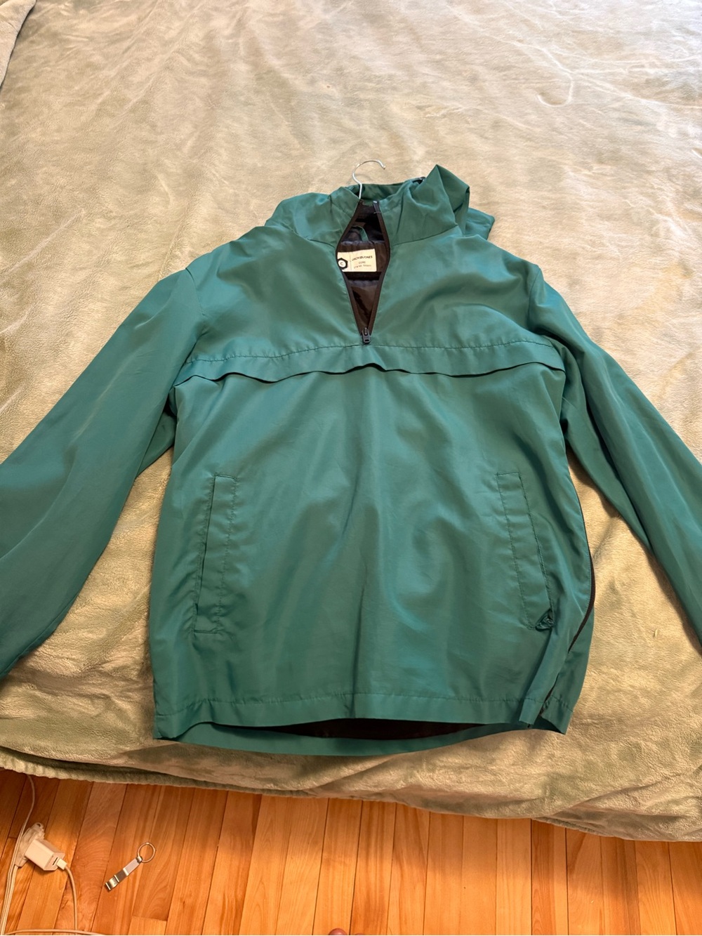 Jack & Jones Men's Teal Half-Zip Windbreaker Hooded Pullover